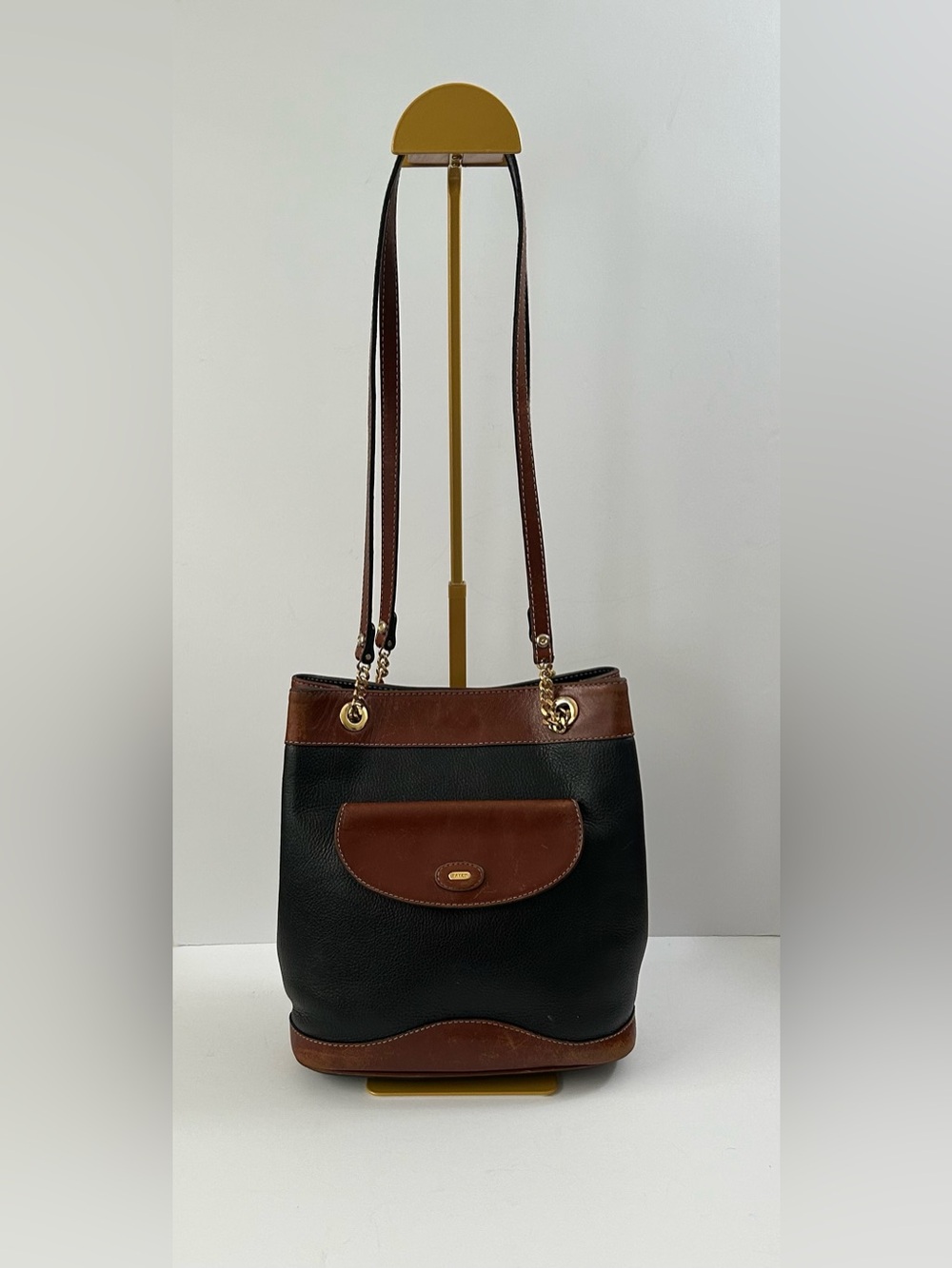 BALLY Vintage 80’s Two-Tone Black and Brown Bucket Leather Shoulder Bag